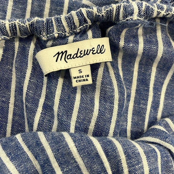 MADEWELL Striped One Shoulder Ruffle Denim Chambray Dress Size XS. - Picture 3 of 5
